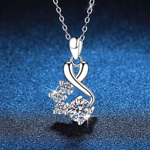 925 Sterling Silver Moissanite Necklace Bow Ribbon Pendant Jewelry For Women With GRA Certificate Elegant Luxury Fashion Gift