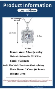 Spécifications détaillées de taille pour pendentif moissanite 1ct en argent S925