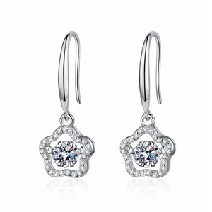 Elegant S925 sterling silver flower drop earrings with moissanite stones and shiny finish