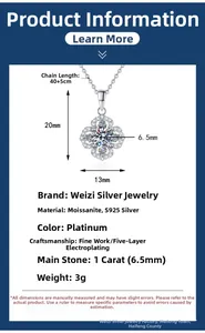 Detailed size specifications for S925 silver four-leaf clover moissanite pendant necklace