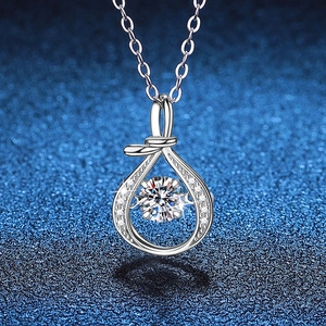 925 Sterling Silver Moissanite Pendant Necklace For Women Chinese Style Dancing Stone Waterdrop Necklace Jewelry Gift
