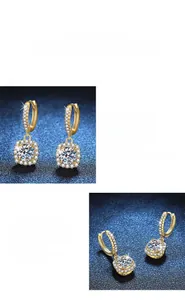 Detailed macro view of princess cut moissanite drop earrings with classic polishing