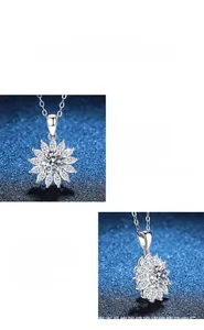 Detailansicht der Sonnenblumen-Halskette mit S925 Silber und glänzendem Moissanit-Stein