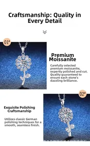 Detail view of sunflower necklace showing premium moissanite stone and silver craftsmanship