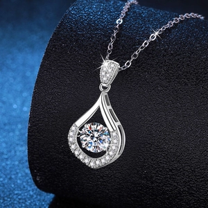 Elegant S925 sterling silver waterdrop necklace with dancing D-color moissanite pendant