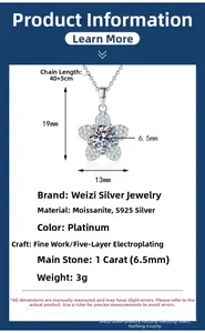 Detailed size specifications for 1 carat Moissanite camellia necklace in s925 silver