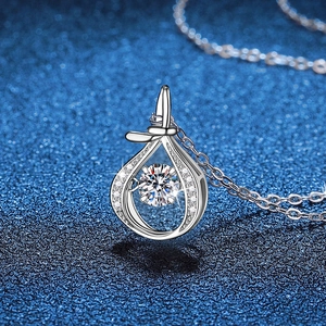 Elegant S925 sterling silver dancing moissanite lucky bag pendant necklace for women