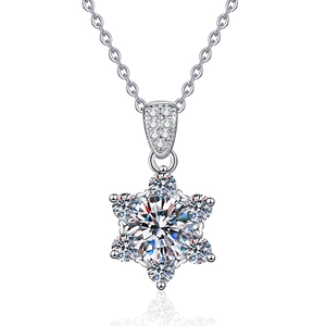 S925 sterling silver snowflake pendant necklace with 1 carat moissanite and round accent stones