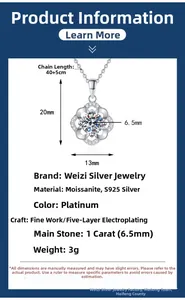 Detailed dimensions of S925 silver four-leaf clover necklace with 1 carat moissanite