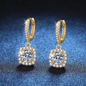 925 Sterling Silver Moissanite Drop Earrings For Women Gold Plated Halo Square Moissanite Hoop Earrings Luxury Jewelry Gift