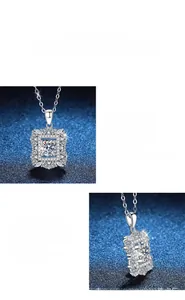 Vue macro d'un pendentif Moissanite 1 carat avec sertissage halo carré classique