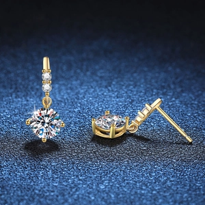 Elegant 18K gold plated 925 silver moissanite stud earrings with a dangling tassel design