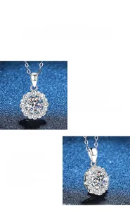 Détail macro du collier en argent S925 avec pendentif moissanite 1 carat serti en halo