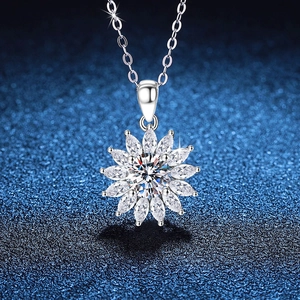 Luxus 925 Sterlingsilber Sonnenblume Anhänger Halskette Für Damen Moissanit Im Rundschliff Funkelnd Blumig Inlay Schmuck