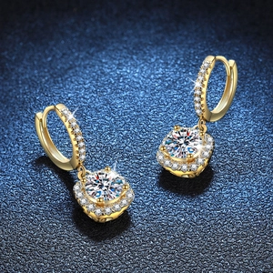 Classic 14k gold plated sterling silver moissanite hoop earrings with square drops