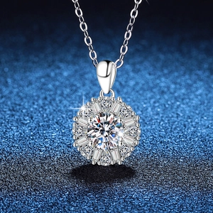 S925 Sterlingsilber Sonnenblume Anhänger Halskette Für Damen 1 Karat Moissanit Halo Solitär D Farbe VVS1 Feiner Schmuck