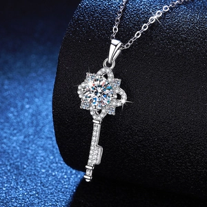 S925 Sterling Silver Moissanite Key Pendant Necklace For Women Luxury Flower Crown Key Shape Inlaid Fine Jewelry Gift