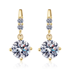 Elegant 1 carat moissanite 925 silver dangling earrings in high quality gold finish