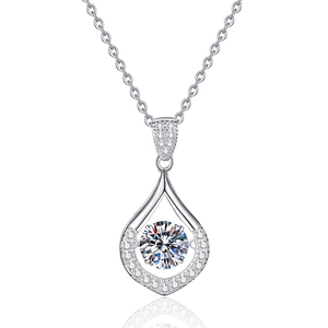 S925 sterling silver necklace with waterdrop pendant and 1ct dancing moissanite stone