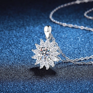 Funkelnde S925 Sterlingsilber Sonnenblume Halskette mit 1ct Moissanit Stein Anhänger
