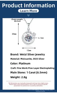 Spécifications détaillées pour collier moissanite 1 carat en argent S925 avec dimensions