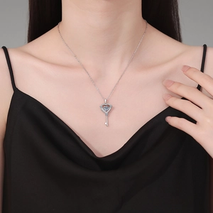 S925 sterling silver necklace with a heart key pendant featuring a 1ct moissanite stone