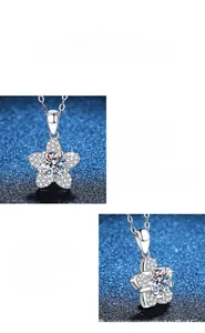 Detailed view of the S925 silver camellia flower pendant set with Moissanite stones