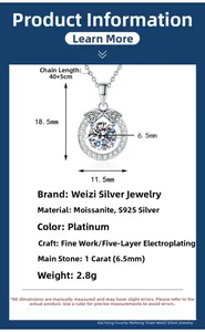 Detailed product specifications for S925 silver 1 carat moissanite heart pendant necklace