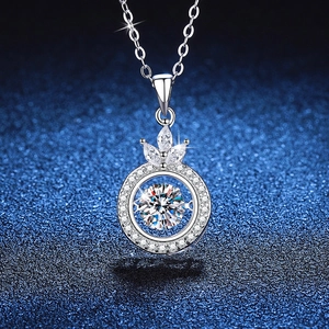 S925 Sterling Silver Moissanite Dancing Stone Necklace For Women Crown Pendant Luxury High Carbon Stone Jewelry Finger Chain Gift