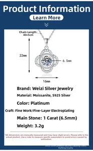 Detailed S925 silver necklace specifications with 1 carat moissanite clover pendant dimensions