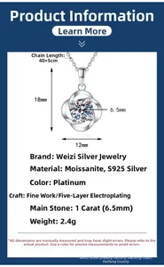 Guide des tailles détaillé pour collier en argent S925 et pendentif moissanite 1 carat