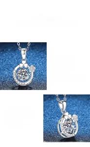 Détail du collier en argent S925 avec pendentif fleur serti d'une moissanite de 1 carat
