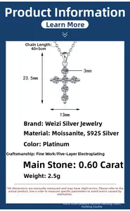 Detail showing cross pendant dimensions 23.5x13mm and 60 points moissanite stone