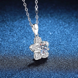 S925 sterling silver camellia pendant necklace with 1 carat moissanite and petal design