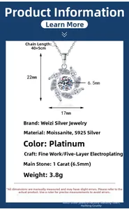 Detailed specs of S925 silver necklace with 1 carat moissanite windmill pendant