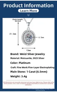 Spécifications de taille du collier en argent S925 avec pendentif moissanite de 1ct