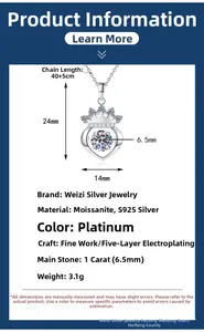 Détail d'un pendentif couronne en argent S925 avec une pierre moissanite de 1ct