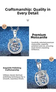 Macro detail of S925 sterling silver necklace with a 1 carat moissanite halo pendant