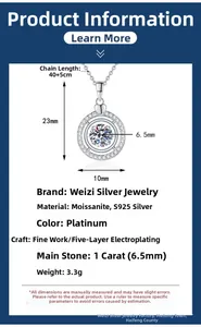Makroansicht der S925 Silberkette mit 1ct Moissanit Stein und 45cm verstellbarer Kette
