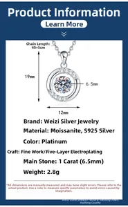 Détails du collier en argent S925 avec pendentif halo en moissanite 1ct et chaîne réglable