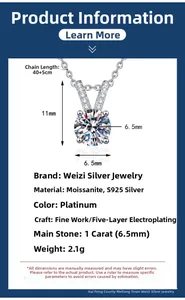 Detail specifications of 1ct moissanite S925 silver pendant necklace with dimensions