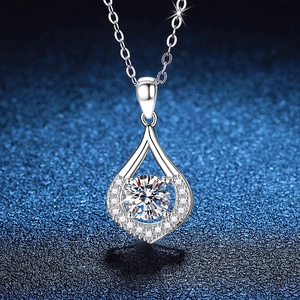 925 Sterling Silver Moissanite Pendant Necklace Elegant Water Drop Rhinestone Teardrop Necklace For Women Jewelry