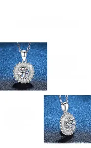 Vue macro du pendentif moissanite 1ct avec halo en argent sterling S925 poli brillant