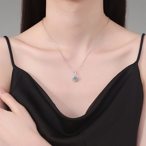 Minimalist s925 sterling silver necklace with 1 carat moissanite square pendant on model
