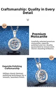 Détail macro d'un pendentif en moissanite sur argent 925 avec un halo de diamants brillants