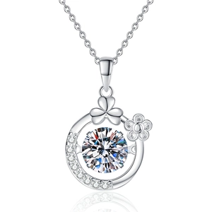 Collier élégant en argent sterling S925 avec pendentif fleur en moissanite 1 carat