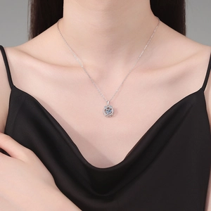 Elegant S925 sterling silver necklace with a sparkling round moissanite moving pendant