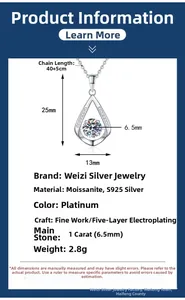 Detail specifications of 1ct teardrop moissanite pendant in S925 sterling silver necklace