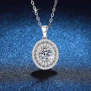 Collier Pendentif en Argent Sterling 925 avec Moissanite pour Femme Élégant Halo Coupe Ronde Moissanite Couleur D Bijoux Cadeau