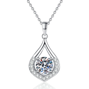 S925 sterling silver necklace with teardrop pendant and 1ct round moissanite stone